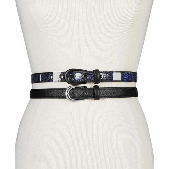 Steve Madden Womens Plaid 2-For-1 Skinny Belt Size S - Picture 1 of 2